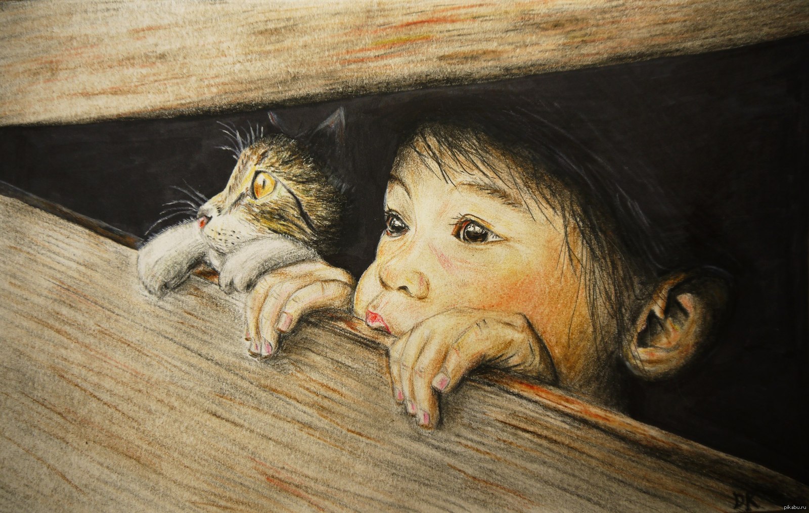 Мальчик с котенком иллюстрация