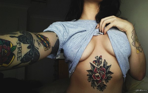 For lovers of tattoos and strawberries - NSFW, Tattoo, Boobs, Beautiful girl