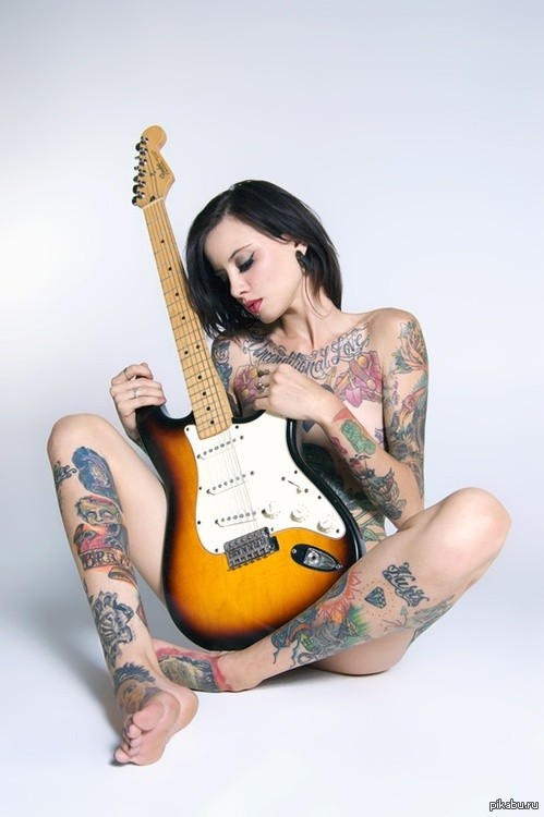 Rock'n'Roll - NSFW, Tattoo, Beautiful girl, Electric guitar