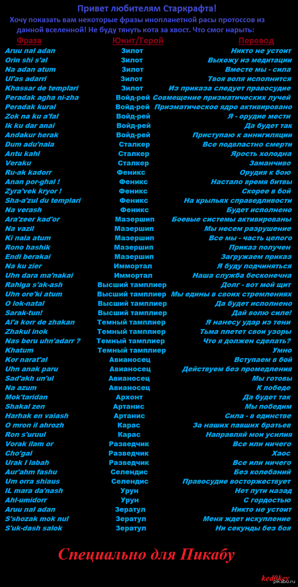 Некоторые фразы протоссов