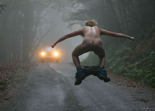 Light addiction while hitchhiking. - NSFW, Hitch-hiking, Naked guy