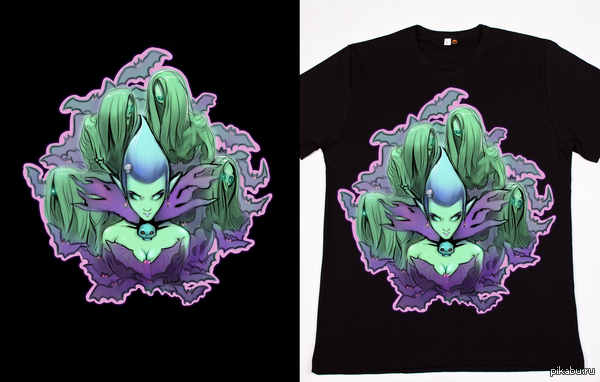 Первая созданная мной футболка. Сделана для конкурса в Workshop International. Krobelus или же Death Prophet из игры Dota 2