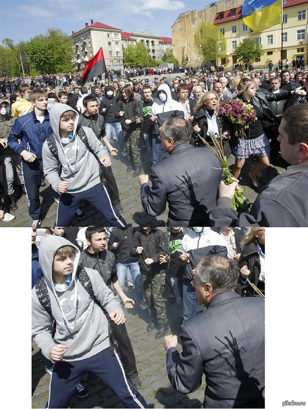 Войне все возрасты покорны. Украина. Пожилой человек VS школьник.