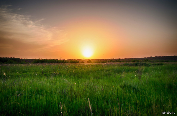 The expanses of the Russian land - My, Sunset, Evening, Spring, Sunset, afterglow, HDR, Панорама, Nature