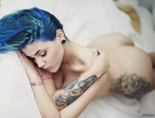 Adorable - NSFW, Beautiful girl, Tattoos, Blue hair, Booty
