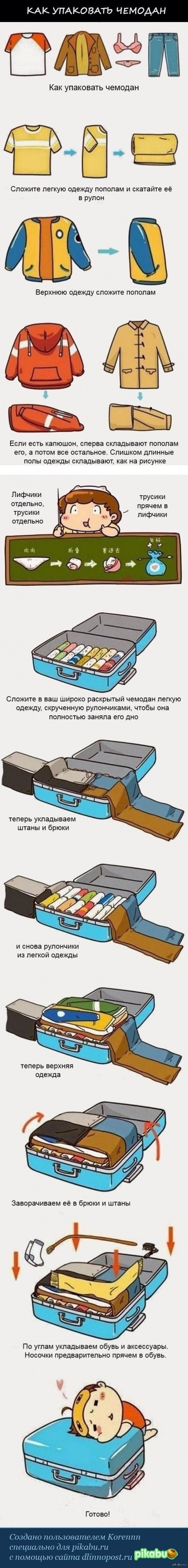 Как компактно сложить вещи в чемодан: упаковка одежды для путешествий |  Пикабу