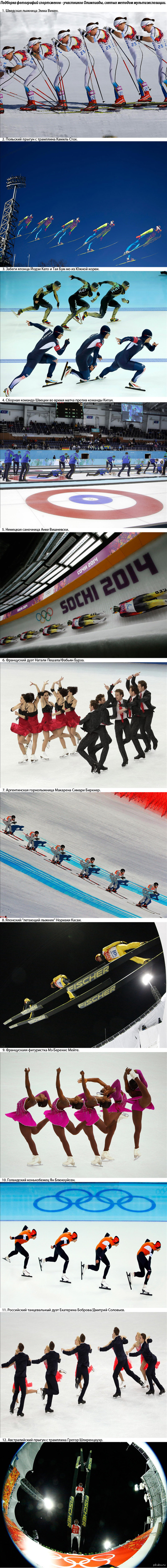 Gодборка фотографий спортсменов - участников Олимпиады, снятых методом мультиэкспозиции.