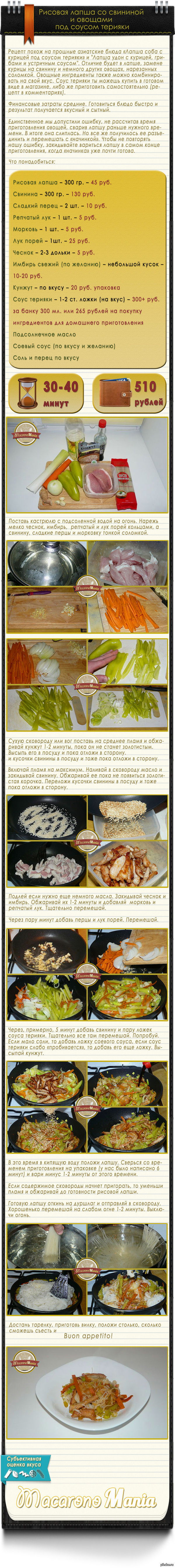 Рисовая лапша со свининой и овощами под соусом терияки | Пикабу