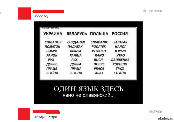 Украинский и славянские языки. Славянские языки похожи. Один язык тут явно не Славянский. Слово язык в разных славянских языках.