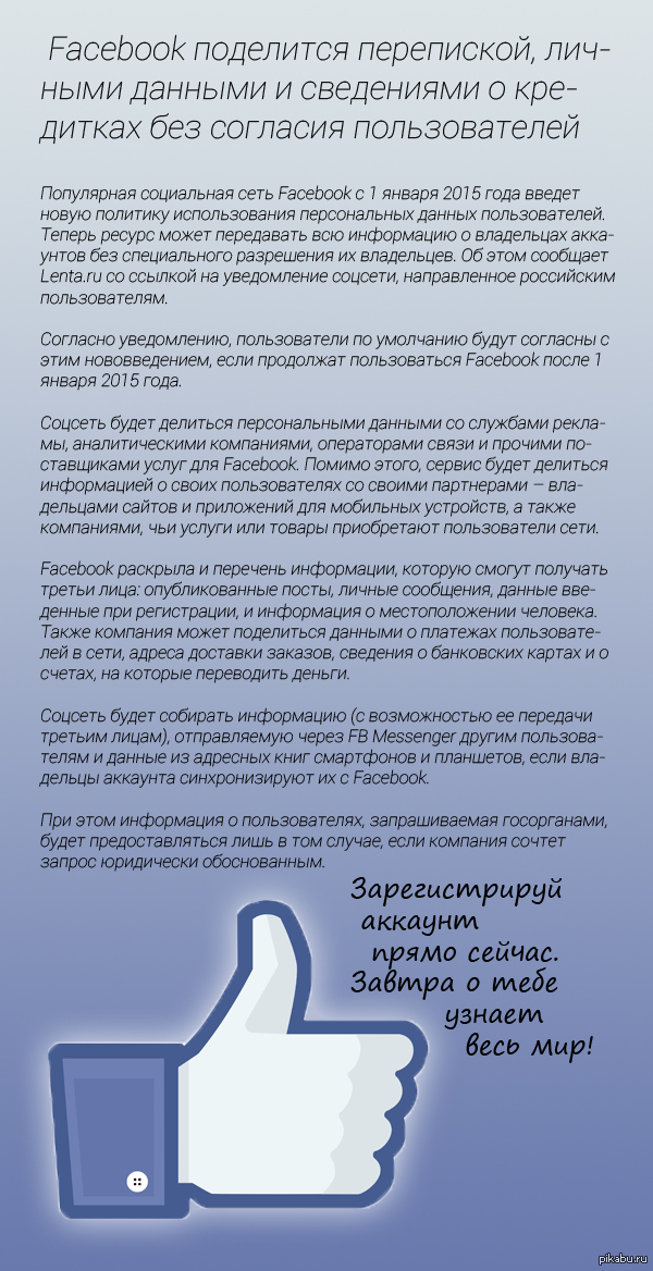 Facebook поделится перепиской, личными данными и сведениями о кредитках без согласия пользователей