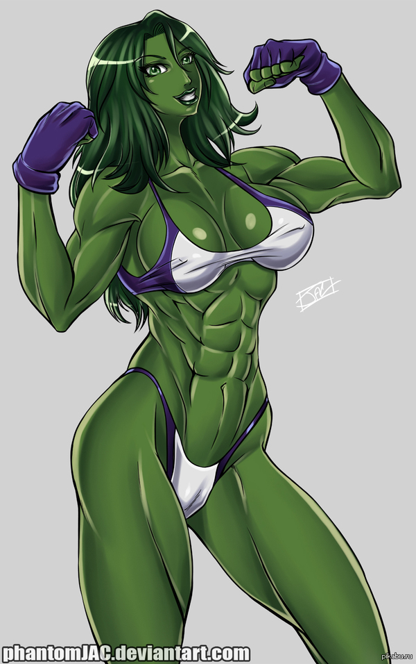 She-Hulk in a swimsuit - NSFW, Art, Images, She-Hulk, Marvel, Swimsuit, Muscle