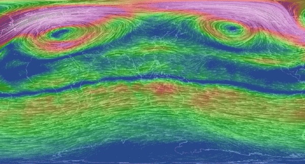 На карте ветров Земли проступил лик Божий. Феномен был зафиксирован на анимированной карте ветров Земли, которую предлагает своим пользователям проект Nullschool.
