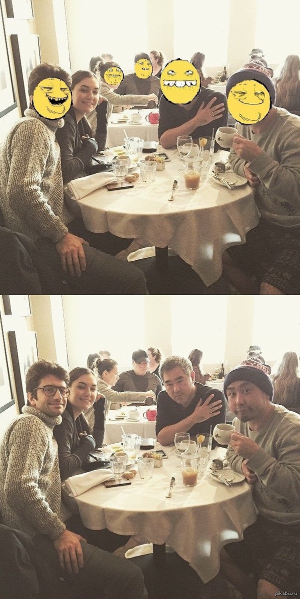 Саша и довольные жизнью колобки, что-то пьют