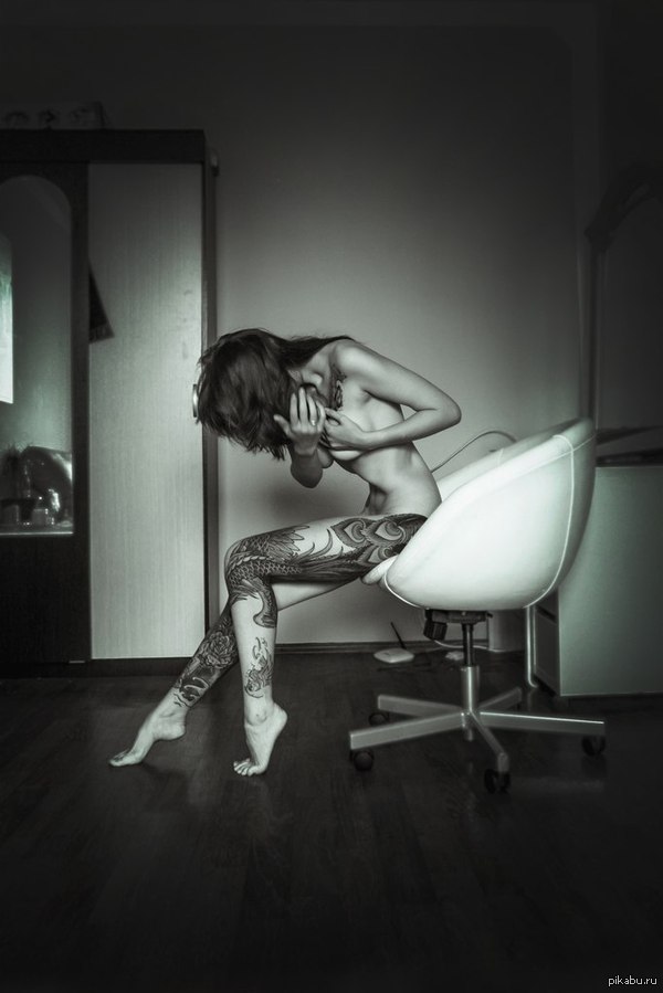 Grotesque pose - NSFW, My, Girls, Tattoo, Nudity, Black and white