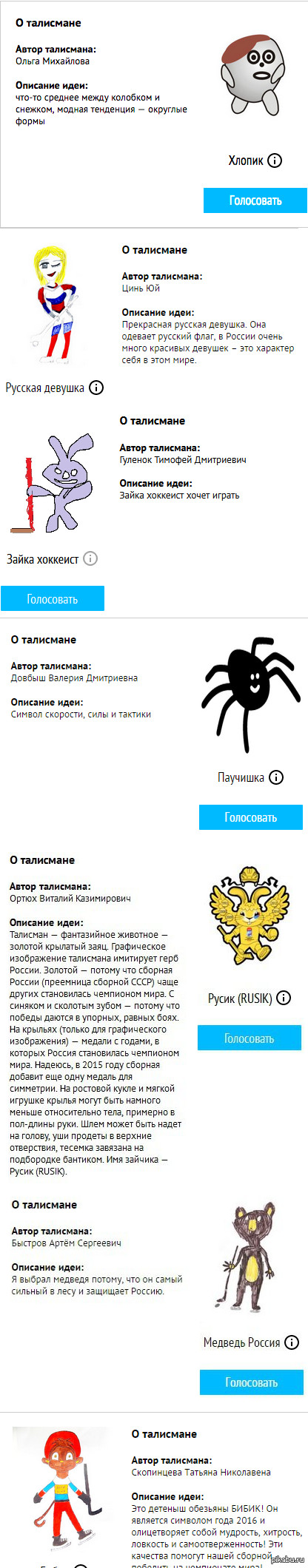 Проголосуй за талисман 2016 Чемпионата мира по хоккею!