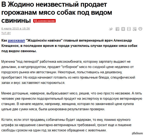 В Жодино неизвестный продаёт горожанам мясо собак под видом свинины