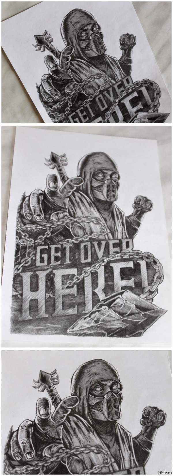 Get over here!!! - My, Mortal kombat, Pencil drawing, Get OVER HERE, Scorpion