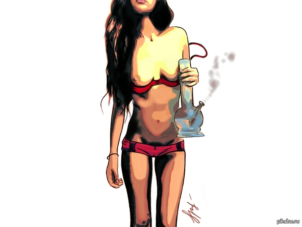 I draw on my phone - NSFW, My, Girls, Bong, Art, My, Creation