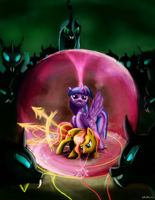 Twilght and Sunset vs. the Changelings 