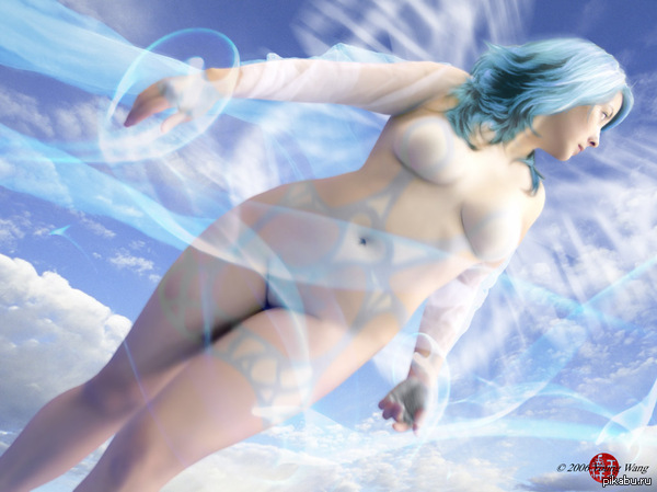 A little anime. - NSFW, Anime, Hips, Boobs, Hair, Sky, Wings, Photoshop master