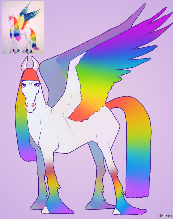 Reproachful Pegasus. - My, Pegasus, Drawing, Remake, Horses, Rainbow