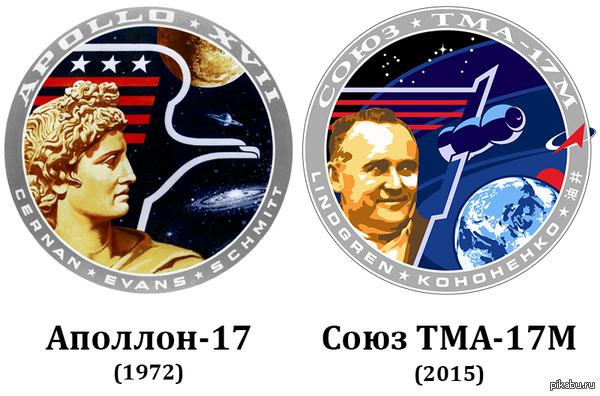 Интересное сравнение эмблем миссий Аполлон-17 и Союз ТМА-17М