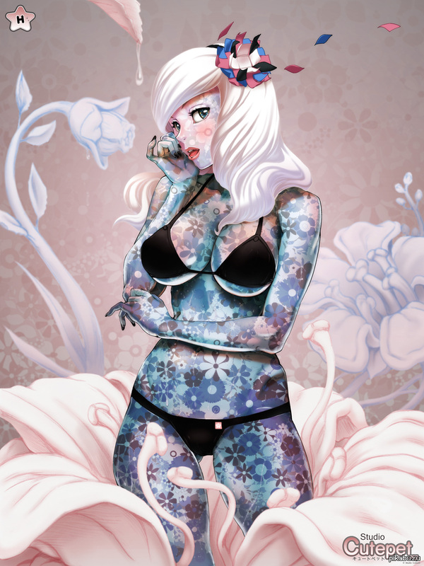 Ornamental girl - NSFW, Арт, Девушки, Рисованная эротика, Cutepet, Этти, Anime Art