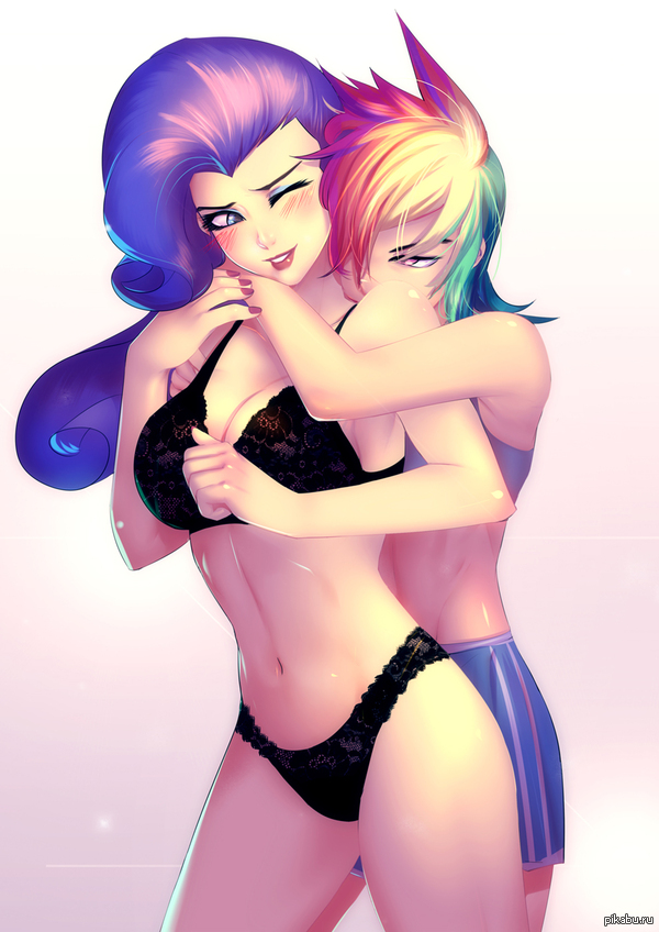 Neck kiss - NSFW, Humanization, My little pony, Rarity, Rainbow dash, Yuri, MLP Suggestive, Bakki