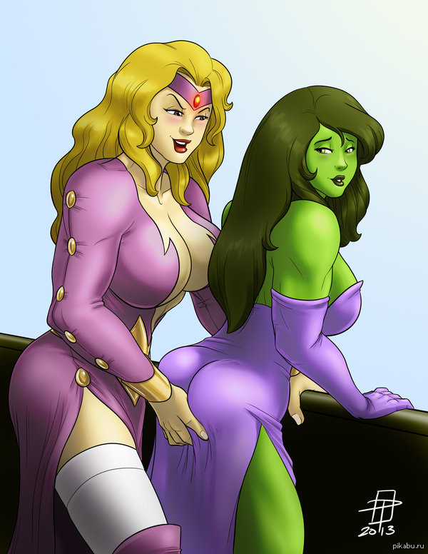 She-Hulk and Titania - NSFW, Yuri, Marvel, , She-Hulk, Titania, Callmepo, Strong girl, Rule 34