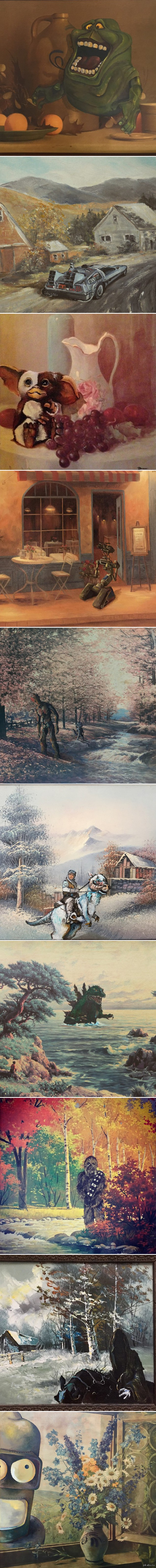 Старые картины с современными киноперсонажами