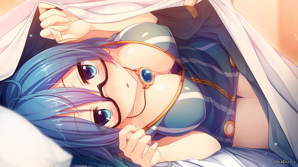 Under the blanket - NSFW, Anime, Art, Girls, Glasses