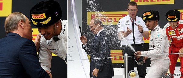 По традиции победителя обливают шампанским.