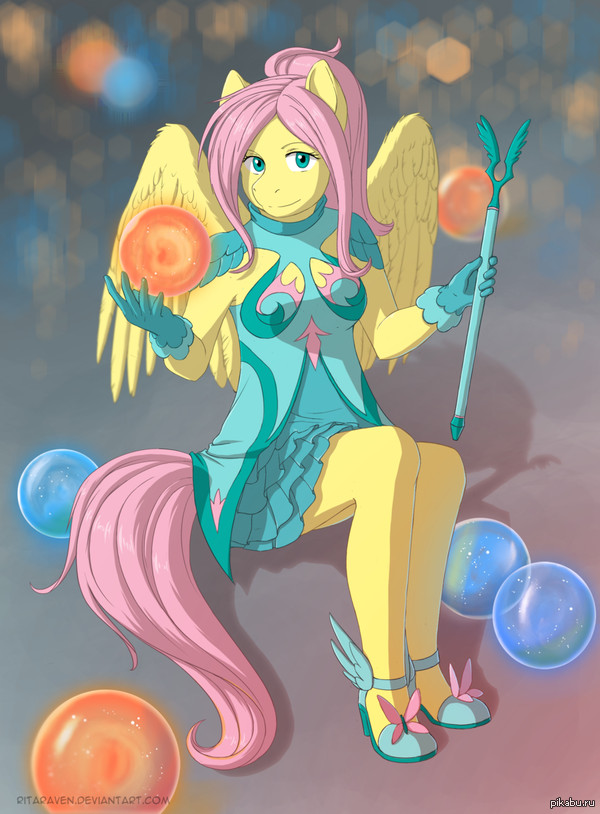 Эх, жаль что ману так не льет как Твай - My Little Pony, Fluttershy, Crossover, Tera, PonyArt, Антро, Кроссовер