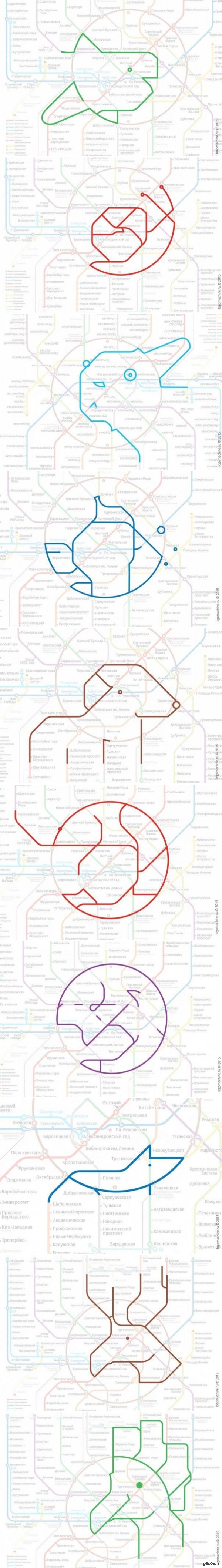 Дизайнеры из Санкт-Петербурга нашли на схеме московского метро силуэты животных, образованные пересечениями линий.