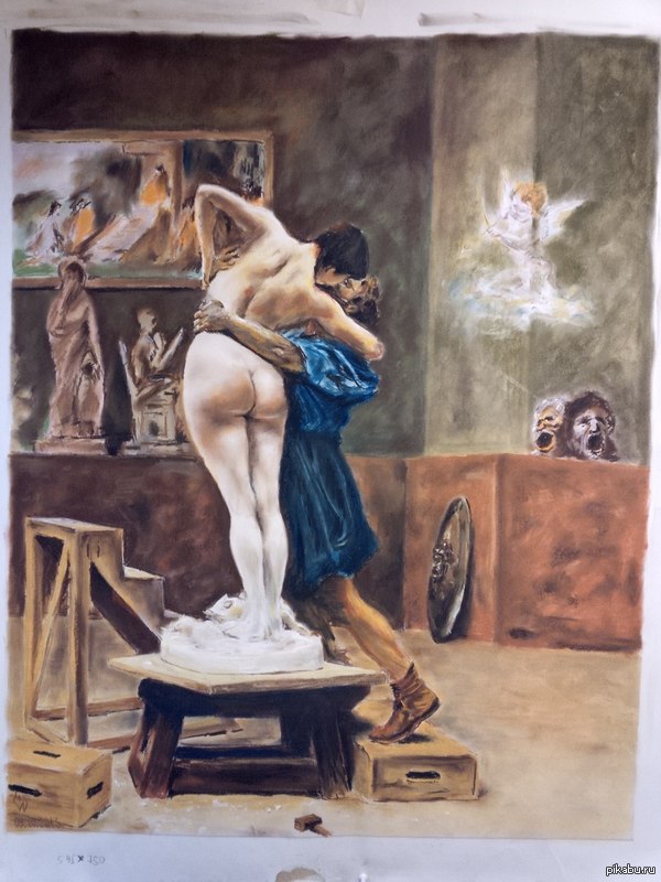 Learning to draw by copying masterpieces - 2. Pastel, Pygmalion and Galatea, 1890. - NSFW, My, Pastel painting, Pastel, Dry pastel, Drawing, Self-taught artist, Art