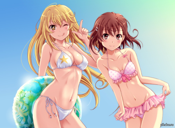 Misaki and Misaka at the beach - NSFW, Shokuhou misaki, Anime, Anime art, To aru Kagaku No Railgun, Misaka mikoto