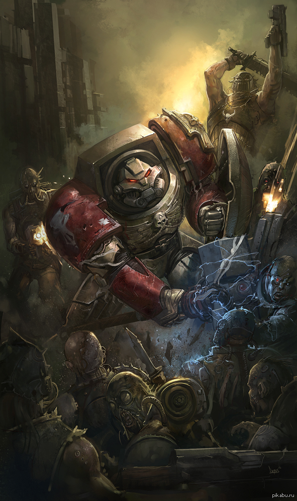 The brave terminator, of the Order of the Minotaurs, helps... - Terminator, Warhammer 40k, Chaos