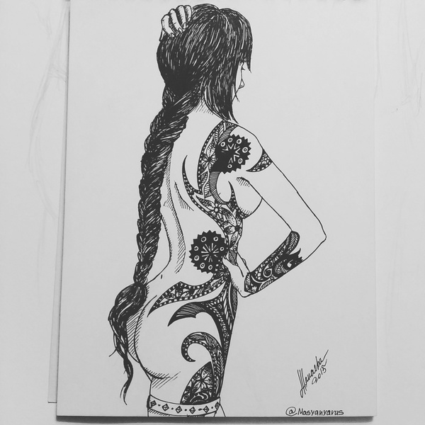 How about a nude drawing? - NSFW, My, Masyanyarus, Drawing, Pen drawing, Strawberry, Girls, , Zentangle