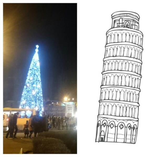 Когда ёлка в твоём городе очень хочет стать пизанской башней...