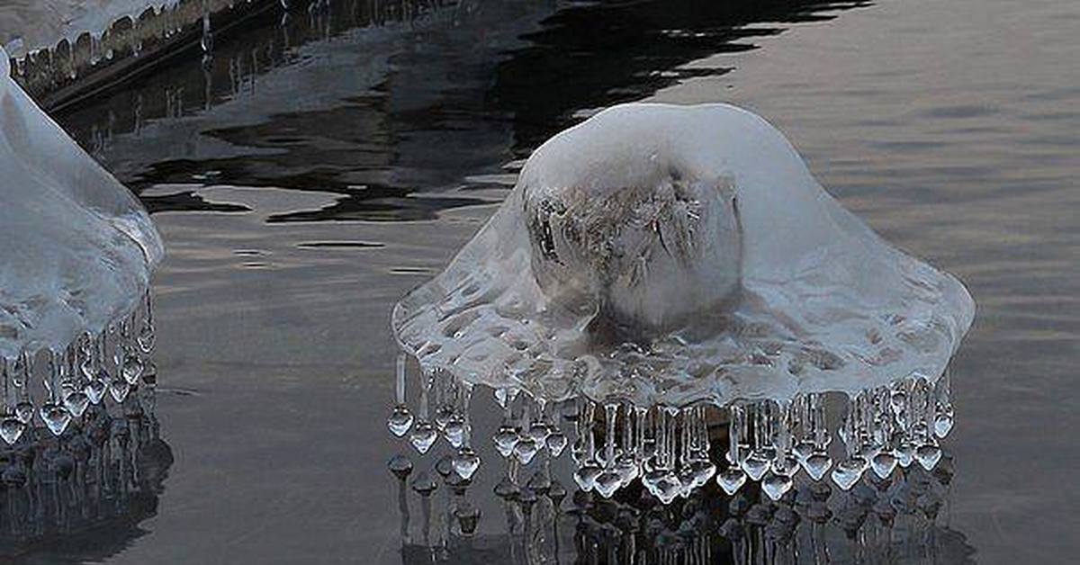 Вода изо льда. Ледяные грибы Байкала. Ледяной колокол. Хрустальные льдинки на реке. Замерзшая медуза.