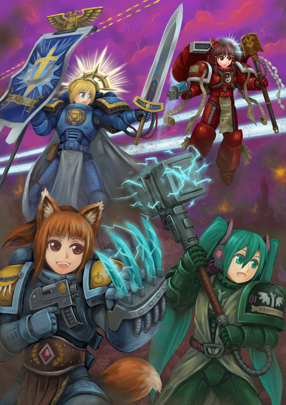 Imperium of Moe Anime Art, , Warhammer 40k, , Saber, Hatsune Miku, Holo, Hakurei Reimu