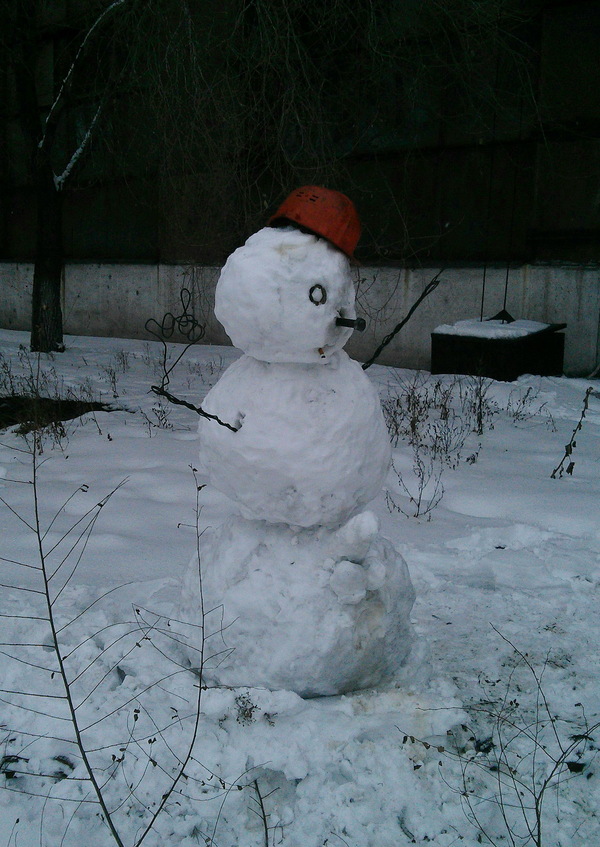 Our factory snowman. - My, NSFW, Factory, Snow, New Year, snowman