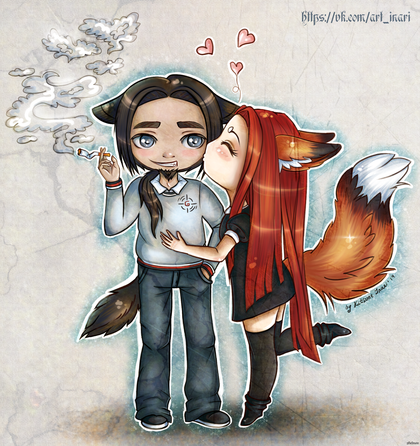 Kiss - My, Fox, Wolf, Love, Kiss, Mimimi, Milota, Images, Drawing