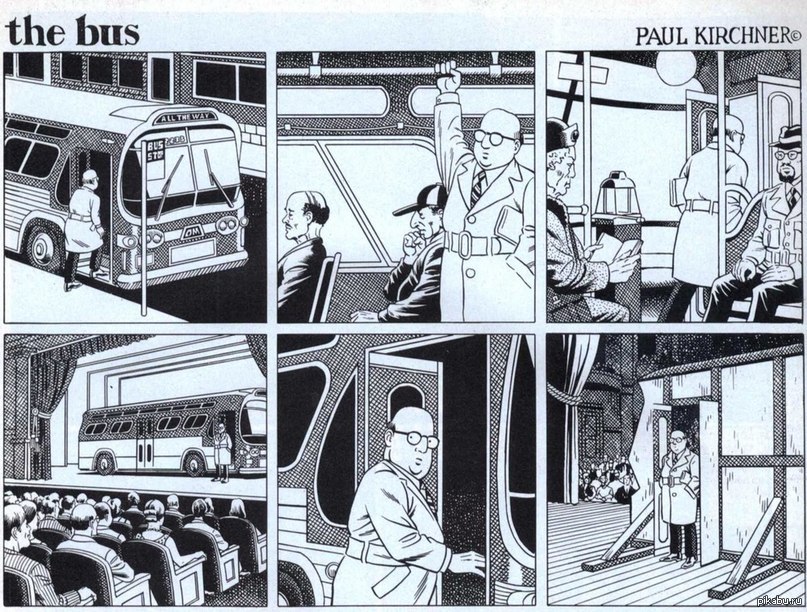 Комикс телега. Paul Kirchner. Маршрутка комиксы. Комикс о транспорте. Давка в автобусе комикс.