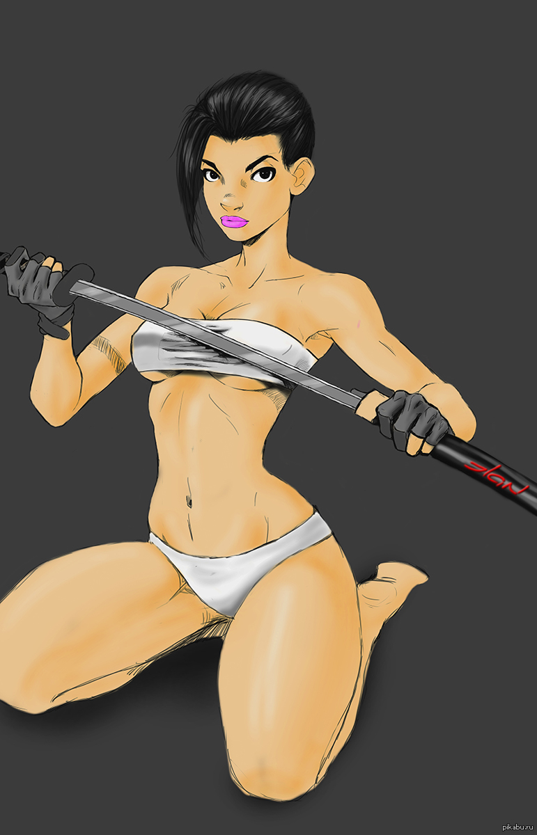 Girl with a sword. - NSFW, My, Drawing, My, Girls, Sword, Brunette