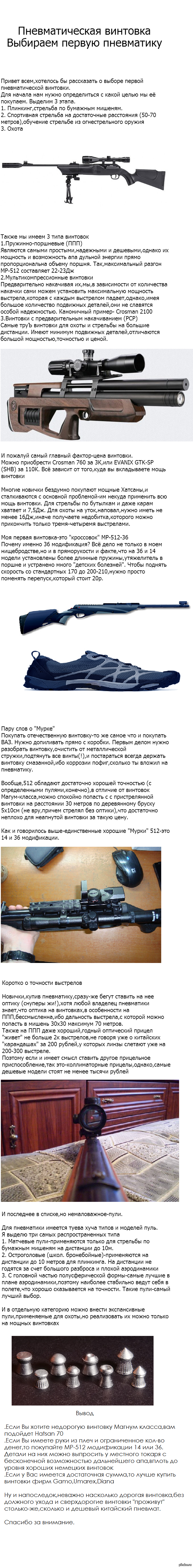 Выбираем первую пневматическую винтовку | Пикабу