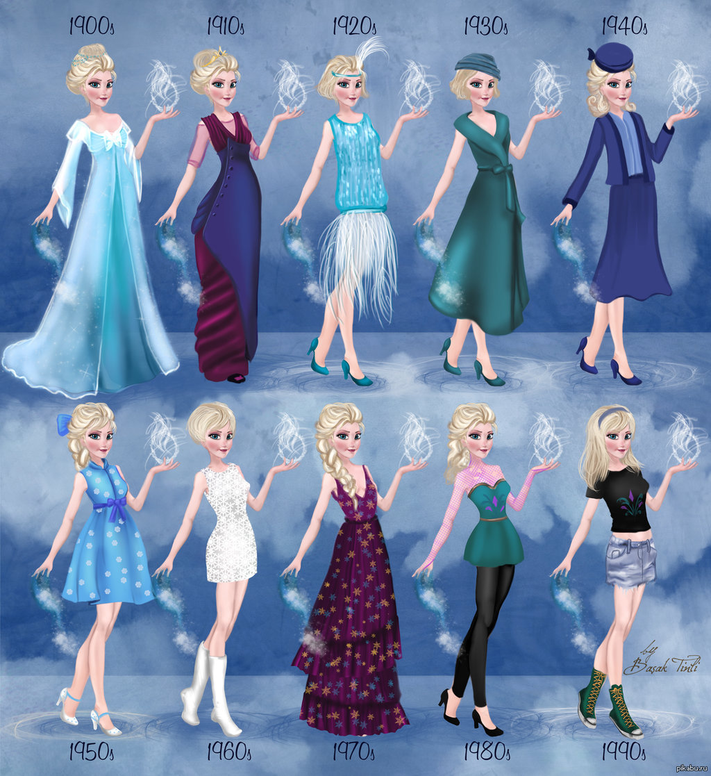 Эльза в одежде разных десятилетий, Frozen, Холодное сердце, Walt Disney Com...