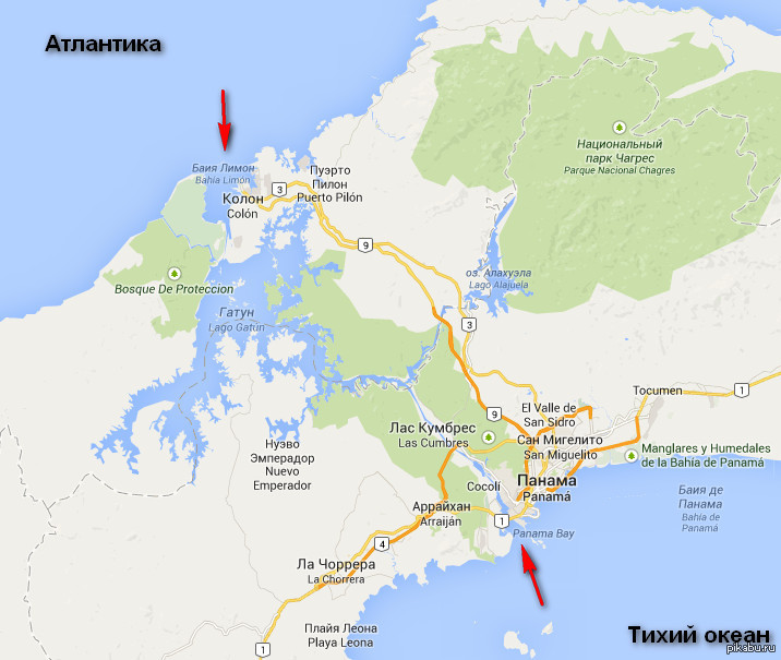 Карта панамского канала на русском языке