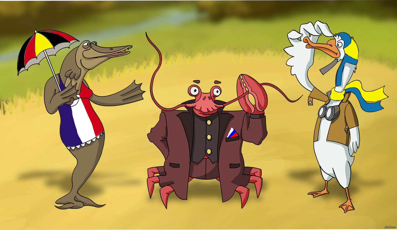 Иллюстрация лебедь рак и щука