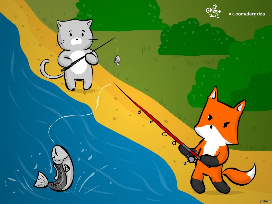Лис ловит рыбу. Котики против лисичек. Лисичка на рыбалке. Лисички против котиков комикс. Котята против лисят.